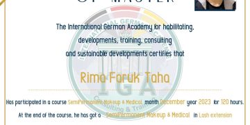 شهادة في فن التجميل – السيدة ريما طه