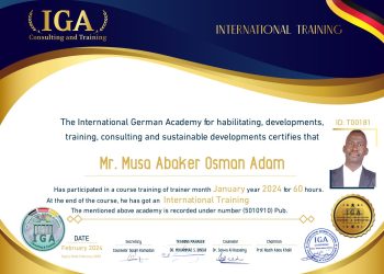 الأستاذ موسى أبكر عثمان آدم . شهادة مدرب دولي – EN