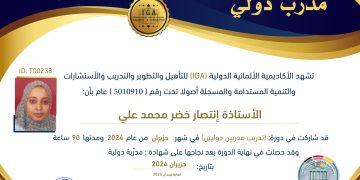 شهادة مدرب دولي – الأستاذة انتصار خضر محمد علي  – AR