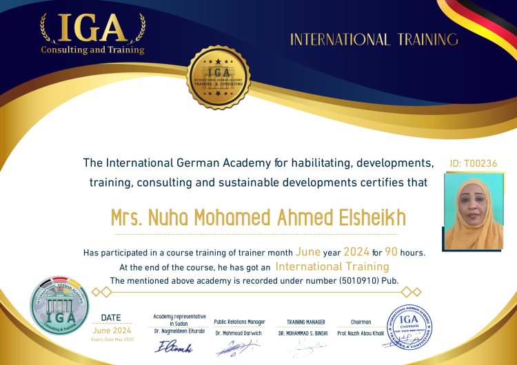 شهادة مدرب دولي – الأستاذة نهى محمد أحمد الشيخ – EN