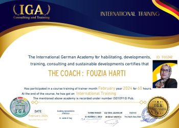 شهادة مدرب دولي – الأستاذة فوزية حرتي – EN