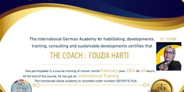 شهادة مدرب دولي – الأستاذة فوزية حرتي – EN