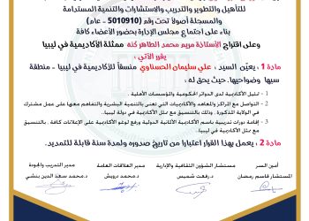 قرار بتعيين السيد علي سليمان الحسناوي منسقاً – ليبيا .